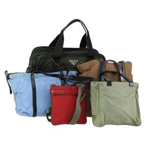 PRADA Hand Bag Nylon 5 Set Blue Brown khaki Auth